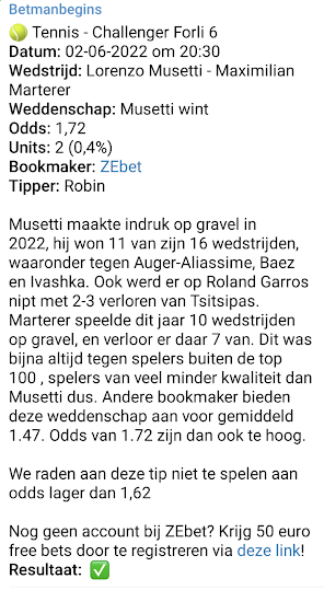 Onze Tipper Robin Voorspelde Dat Musetti Zou Winnen Van Marterer