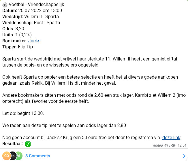 Flip Tip Voorspelde Correct Dat Sparta Aan De Rust Zou Leiden Tegen Willem Ii