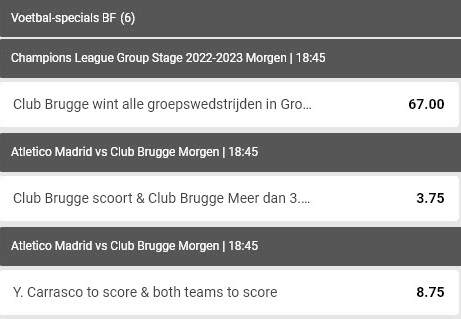 Betfirst Boosted Odds Atletico Madrid Club Brugge